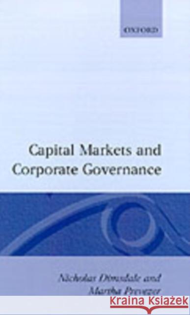 Capital Markets and Corporate Governance Nicholas Dimsdale Martha Prevezer Dimsdale 9780198287889 Clarendon Press