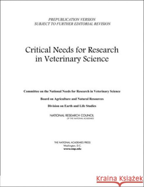Critical Needs for Research in Veterinary Science National Research Council 9780309096607 National Academy Press