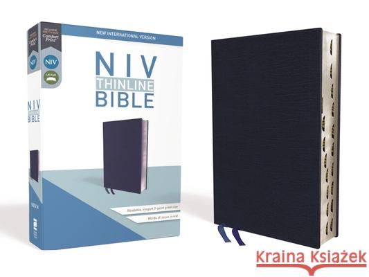 NIV, Thinline Bible, Bonded Leather, Navy, Indexed, Red Letter Edition Zondervan 9780310448839 Zondervan