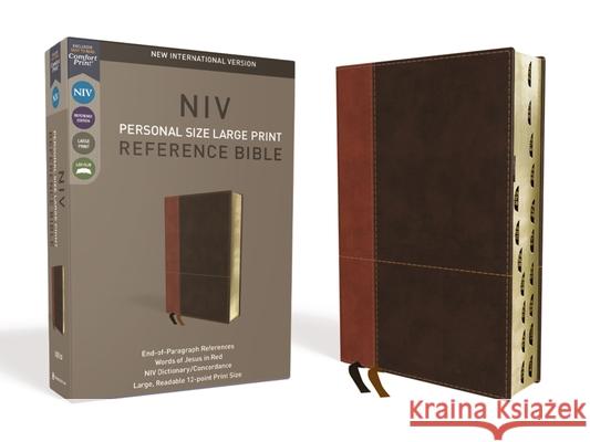 NIV, Personal Size Reference Bible, Large Print, Imitation Leather, Brown, Indexed, Red Letter Edition, Comfort Print Zondervan 9780310449737 Zondervan