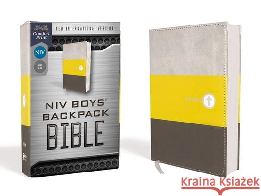Niv, Boys' Backpack Bible, Compact, Leathersoft, Yellow/Gray, Red Letter Edition, Comfort Print  9780310455004 Zonderkidz