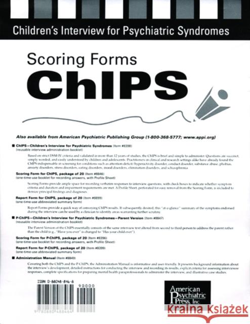Scoring Forms for Chips Weller, Elizabeth B. 9780880488464 American Psychiatric Publishing, Inc.