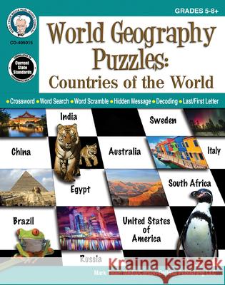 World Geography Puzzles: Countries of the World, Grades 5 - 12 Mark Twain Media 9781622236923 Mark Twain Media