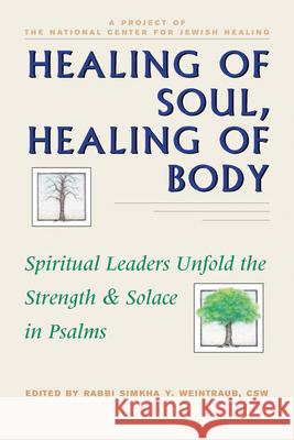 Healing of Soul, Healing of Body: Spiritual Leaders Unfold the Strength and Solace in Psalms Weintraub, Simkha Y. 9781879045316 Jewish Lights Publishing