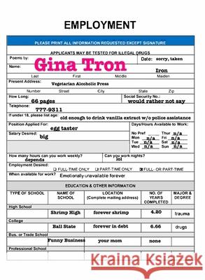 Employment Gina Tron 9781952055287 Vegetarian Alcoholic Press